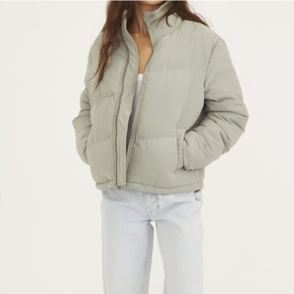 UO Native Youth Cropped Puffer Jacket Mint Green - Picture 1 of 12
